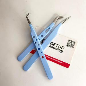 Pince à épiler professionnelle en acier inoxydable pour extensions de cils, design creux multi-trous, bleu clair, pour volume, anti-magnétique, anti-statique, 10 mm - Product Image 2