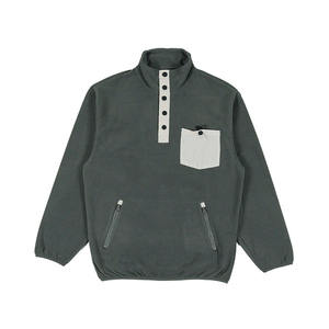 High Quality Custom Made Unisex Warm <b>Fleece</b> <b>Sherpa</b> Jacket Half Button Stand Collar Contrast Pocket Outdoor Casual Winter Front - Product Image 1