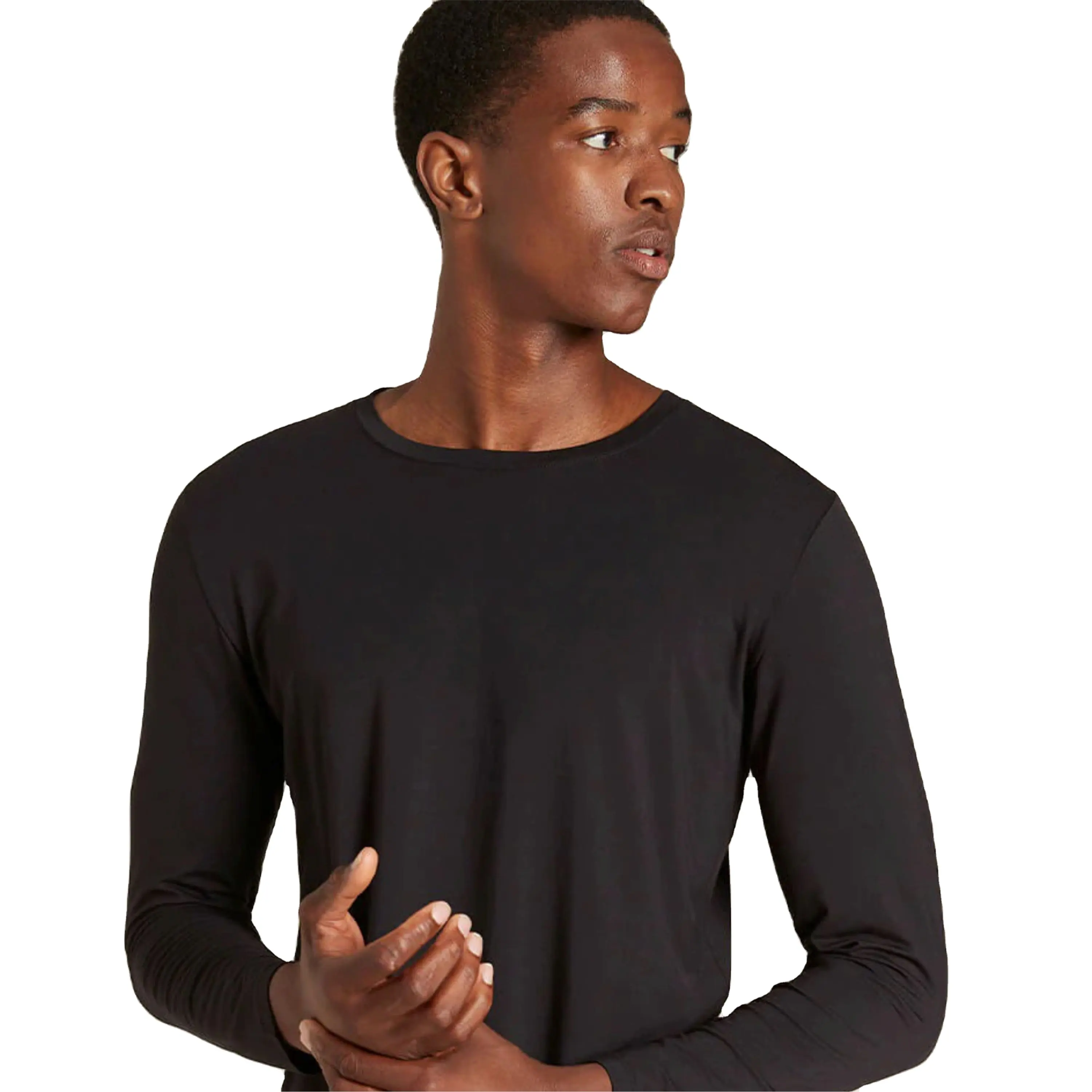 メンズ快適コットン長袖クルーネックTシャツ-日常のカジュアルウェアに最適、複数の色で利用可能