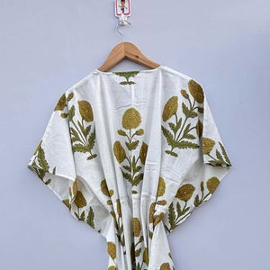 Algodón indio floral Kaftan largo Maxi vestido para mamás playa cubierta y ropa de dormir con bikini cubierta estilo casual - Product Image 4