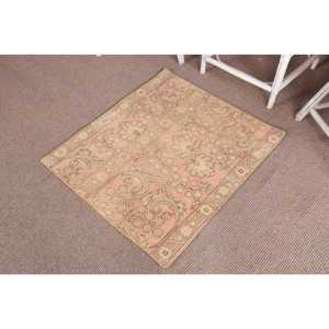 Vintage 2.7x3.1 ft <b>Rug</b>, Small Turkish <b>Rug</b>, Pink Green <b>Check</b> <b>Rug</b> - Product Image 2