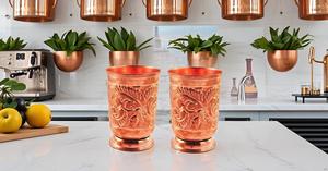 Tasse en verre en métal de cuivre pur faite à la main pour l'eau potable Inde Ayurveda koi - Product Image 2