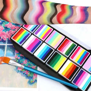 Palette de maquillage temporaire arc-en-ciel 12 couleurs avec pochoirs pour le corps, pour enfants, idéale pour les festivals, fournitures de peinture corporelle - Product Image 5