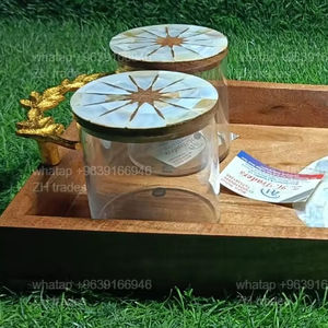 Ensemble de service en acrylique artisanal, plateau en bois incrusté de nacre, récipient de stockage alimentaire, style classique, édition cadeau de l'Aïd - Product Image 1