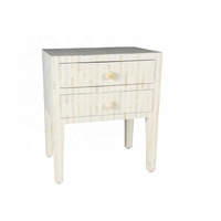 Table d'appoint avec incrustation d'os rose à motifs géométriques et 2 tiroirs Table de chevet en bois faite à la main Table de chevet