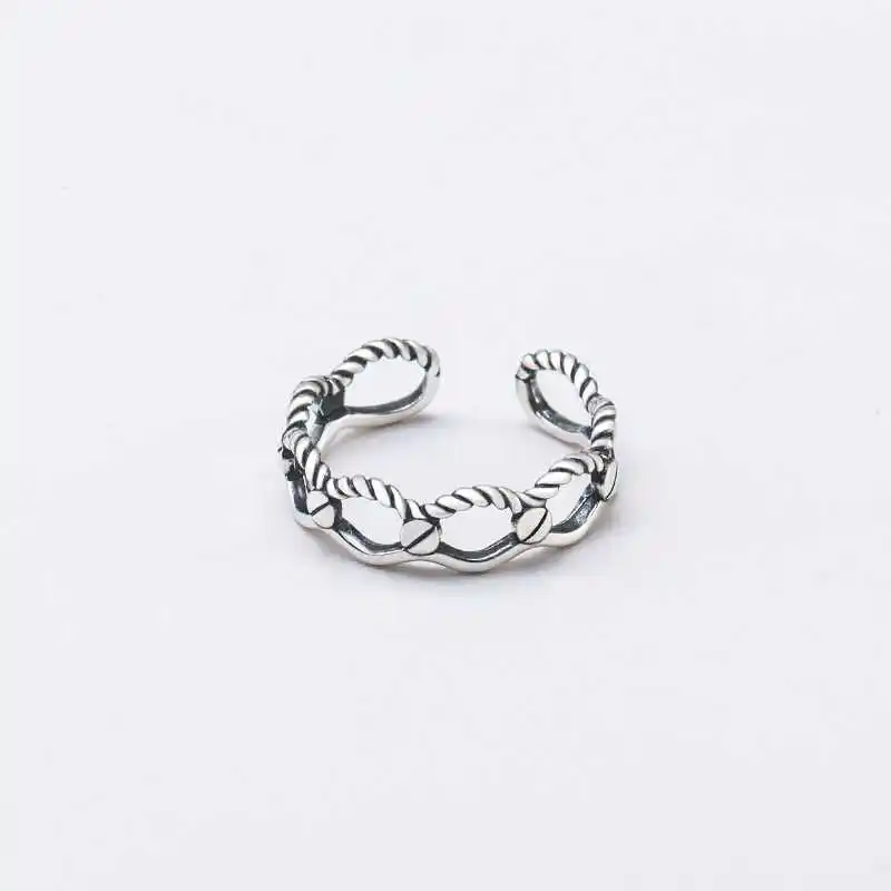 Anello di corda semplice torsione moderna bella rustica in argento Sterling