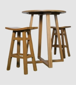 Solid Teak <b>Bar</b> <b>Table</b> Set <b>Round</b> Wooden <b>Bar</b> Furniture Matching Stools for Cafe Restaurant Home <b>Bar</b> - Product Image 4