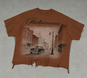 T-shirt homme Titalianman à manches courtes, imprimé voiture vintage peinte à la main, col rond, coupe ample, en jersey de coton - Product Image 3