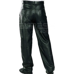 Pantalon pour homme droit à rayures incurvées 100% Pantalon en cuir original Fermeture à braguette boutonnée avec logo imprimé personnalisé de haute qualité en vrac - Product Image 3