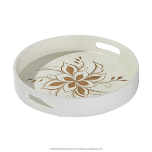 Bandeja de servicio de mosaico redondo más vendida, bandeja de comida de bambú hecha a mano de alta calidad, bandeja de servicio de perla madre directa de Hathai - Product Image 2