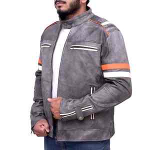 Chaqueta de Cuero Genuino para Hombre, Estilo Motero, Nueva Colección 2026, Ecológica, Ligera, con Logotipo Frontal, Estilo Urbano - Product Image 3