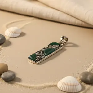 จี้เงินแท้ 925 ประดับพลอยสีเขียว สำหรับผู้หญิง ทำด้วยมือ สวมใส่ได้ทุกวัน เครื่องประดับทางศาสนา ชุบโรเดียม ลายตัวเลข - Product Image 2
