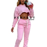 Ensembles décontractés pour femmes été, printemps, hiver, vêtements pour femmes, crop top, sweat-shirt, jogging, ensemble 2 pièces en coton éponge, tenues pour femmes