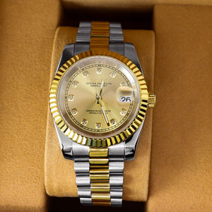 Montre mécanique automatique chronographe réglable en acier inoxydable à deux tons avec pierres précieuses dorées et diamants pour hommes, fournisseur chinois - Product Image 2