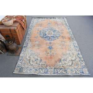 Alfombra Vintage de 4.7x8.2 pies, Alfombra Turca, Alfombra Azul Sólida - Product Image 1