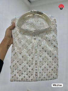 Attractive Festival Wear <b>Top</b> Quality Premium Rayon With Embroidery and <b>Sequins</b> Mans Kurtra Pyjama At Lowest rate - Product Image 5