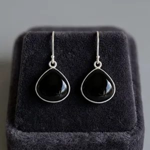 Niharika Gems Jet Black Onyx Teardrop <b>Earrings</b> Bezeled Faceted Boho Chic Style 18Mm Lever <b>Back</b> Closure 925 Sterling <b>Silver</b> Gift - Product Image 6