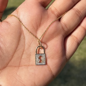 Candado 14K oro laboratorio cultivado diamante colgante collar encanto 0,19 Ct delicado collar de oro para regalo - Product Image 2