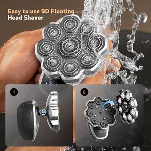 Rasoir électrique 5 en 1 pour hommes, rasoir rotatif électrique humide/sec avec têtes flottantes détachables, étanche IPX7 pour utilisation sur le corps - Product Image 4