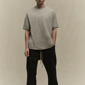 T-shirts à manches courtes en jersey 100% coton pour hommes, 260GSM Heavyweight, à col tombant, personnalisable - Product Image 2