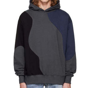 2025 nouveaux hommes automne pull polaire Patchwork à capuche brodé motif solide coupe régulière sans cordon à capuche 100% coton - Product Image 1