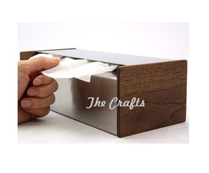 Boîte à serviettes en acier inoxydable et en bois avec porte-papier de soie de qualité supérieure pour accessoires de table - Product Image 1