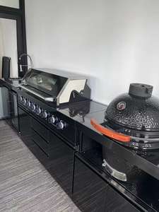 เตาย่างบาร์บีคิวกลางแจ้งสเตนเลสสตีลสีดำพร้อมเตาย่างควันเตาย่างอ่างล้างจานและตู้เย็น - Product Image 5