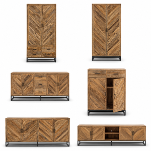 Certified Solid Mango Wood Modern Herringbone <b>Sideboard</b> Cabinet Metal Frame Shaker Doors for Living Room Hotel <b>Storage</b> Furniture - Product Image 5