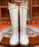 Bottes hautes en cuir de crocodile 100% blanc – Bottes d'équitation de luxe fabriquées à la main avec sangle à boucle