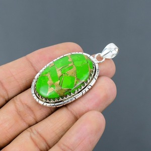Meilleur cadeau de mariage pour filles, pendentif solitaire en argent sterling 925 plaqué or, cuivre, pierre précieuse turquoise verte - Product Image 2