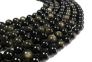 Cuentas de Piedra Obsidiana con Brillo Dorado, Hilo de Cuentas de Piedra, Joyería de Piedra, Gema Suave Suelta, Collar Curativo, Cristal Natural al por Mayor - Product Image 3