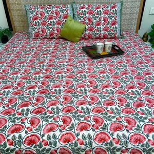 100% coton bio main bloc Motif imprimé reine pur coton drap de lit couverture Boho couette doux drap de lit - Product Image 1