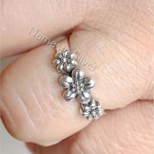 Handmade 925 Sterling Silver Floral Band Minimalist <b>Dainty</b> Cute <b>Ring</b> Gift for Her Birthday Anniversary Christmas Valentine's Day - Product Image 5