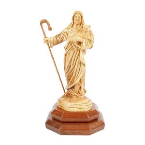 El Buen Pastor en madera de olivo – Figura de Jesús tallada a mano con cordero (26,5 cm) - Product Image 1