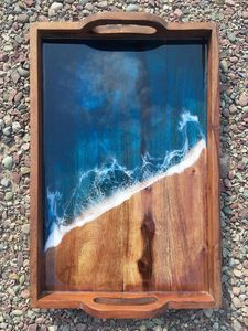 Hermosa incrustación redonda de resina con diseño de madera, bandeja para servir para jugo, agua, fruta, servir Navidad, bodas, regalos - Product Image 3