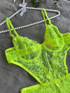 Body de encaje sexy de una pieza, lencería transparente con bordado 3D, ajuste ceñido, control medio, con almohadillas en el pecho, ropa interior de mujer tejida. - Product Image 6