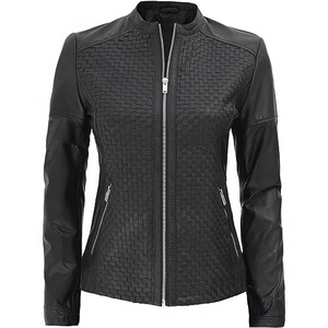 Women's Winter Slim Leather Jacket Fashionable Breathable Denim Stand Collar Wholesale New Genuine Outdoor Customized Colors - Product Image 1