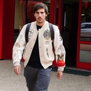 Mode européenne américaine lettre brodée unisexe Couple couleur contrastée Y2K Hip Hop lâche en cuir véritable toile étanche - Product Image 3