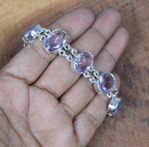 Amethyst <b>Charm</b> <b>Bracelet</b> 925 Sterling Silver Faceted Gemstone Adjustable Handmade Luxury GIA Certified 10K <b>Gold</b> Plated Unisex - Product Image 2