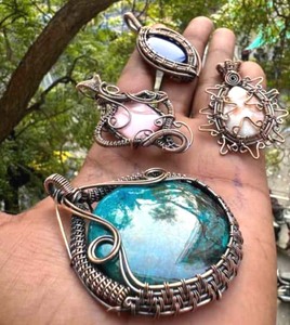 Turquesa Irani Natural, conjunto de bisel de forma ovalada de 15-25mm, colgante de cobre, joyería hecha a mano para hacer regalo de aniversario de boda - Product Image 4