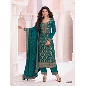 Costume pakistanais de luxe pour femmes, 3 pièces, en viscose jacquard pur, broderie, travail de séquence, mode Maruti, tenue de fête de mariage - Product Image 1