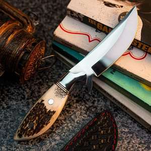 Couteau de chasse en acier à haute teneur en carbone, lame fixe personnalisée avec manche en bois de cerf pour le camping en plein air, acier inoxydable avec personnalisation OEM - Product Image 1