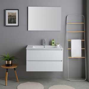 Mueble de Baño Suspendido en Pared Blanco de 80cm con Lavabo Bali y Espejo, Conjunto Completo de Muebles de Baño - Product Image 2