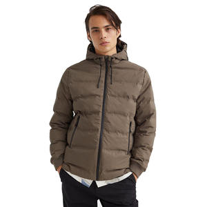 Arrivée d'hiver Veste matelassée à fermeture éclair de couleur marron pour hommes avec poches zippées sur le devant et capuche avec cordes à vendre - Product Image 1