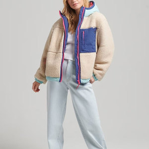Long Sleeve Hooded Collar <b>Women</b> <b>Sherpa</b> Fleece <b>Jacket</b> Premium Quality Stylish Designed Soft Fur Made Knitted Breathable Winter - Product Image 4