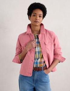 Chaqueta Utilitaria Rosa para Mujer con Cuello Camisero, Manga Larga, Cierre de Botones de Algodón, Estilo Primavera - Product Image 6