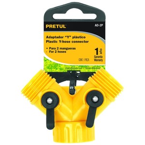 Connecteur d'eau de jardin en laiton Pretul AD-2P en forme de Y, raccord fileté de 3/4 pouce pour l'irrigation, installation facile et durable - Product Image 1