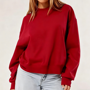 Personalizado de alta calidad de invierno rojo Casual Boxy pulóver de algodón de las mujeres de lana tejida bordada sudaderas de cuello redondo - Product Image 3
