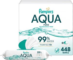 Lingettes pour bébé Aqua Pure Cotton, 99% d'eau, sans parfum, soin de la peau, 448 lingettes pour bébé au total (8 paquets à rabat) - Product Image 1