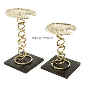 Trendy Pattern Arrival Heavy Duty Metal High Grade Gold Plated Lotus Leaves Designer <b>Candle</b> <b>Stick</b> <b>Holder</b> With Black Color Base - Product Image 1